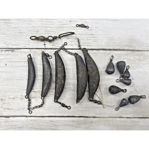 Lot of 12 Vintage Fishing Spin Swivel Sinkers Crescent Banana and Teardrop